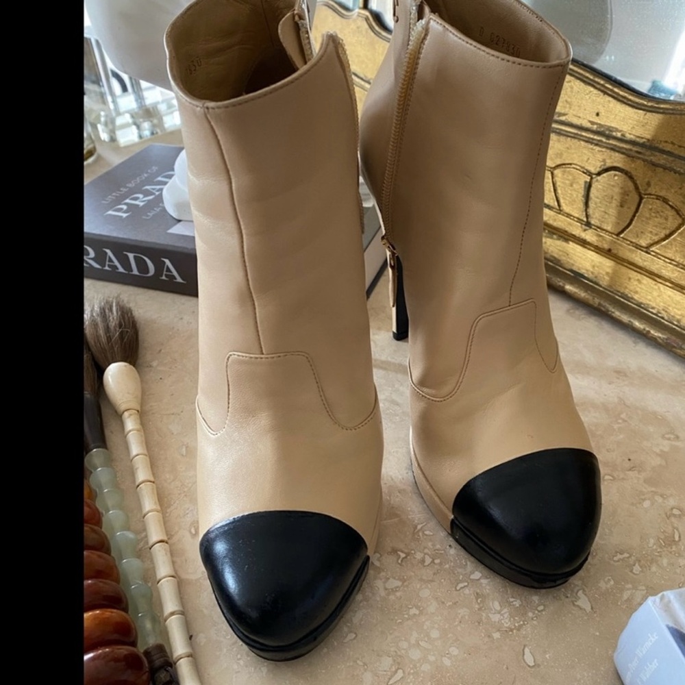 CHANEL 2 tone ankle booties.